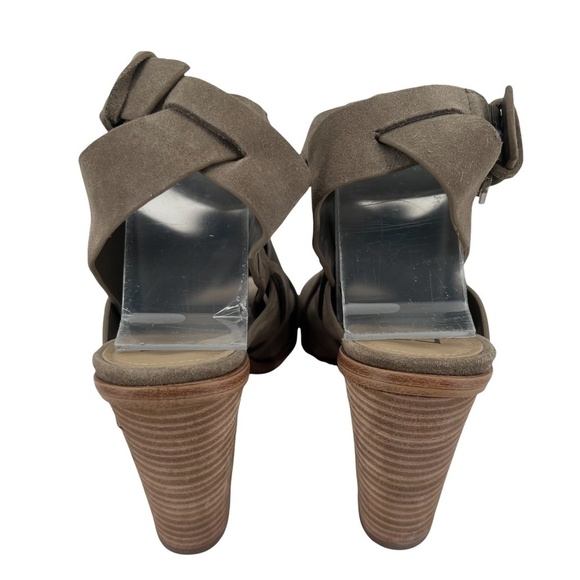 Marc Fisher Taupe Suede Valen Criss Cross Block Heel Sandals 6 Women’s - Picture 7 of 10